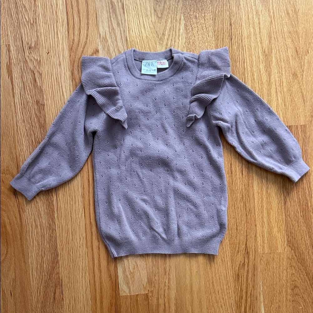 Zara Purple Baby Sweater Dress Ruffle Sleeve